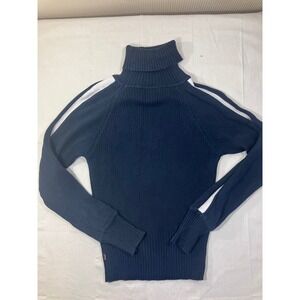 L.O.G.G. Sport Men Small Navy Ribbed Turtleneck Sweater White Side Stripe Cotton